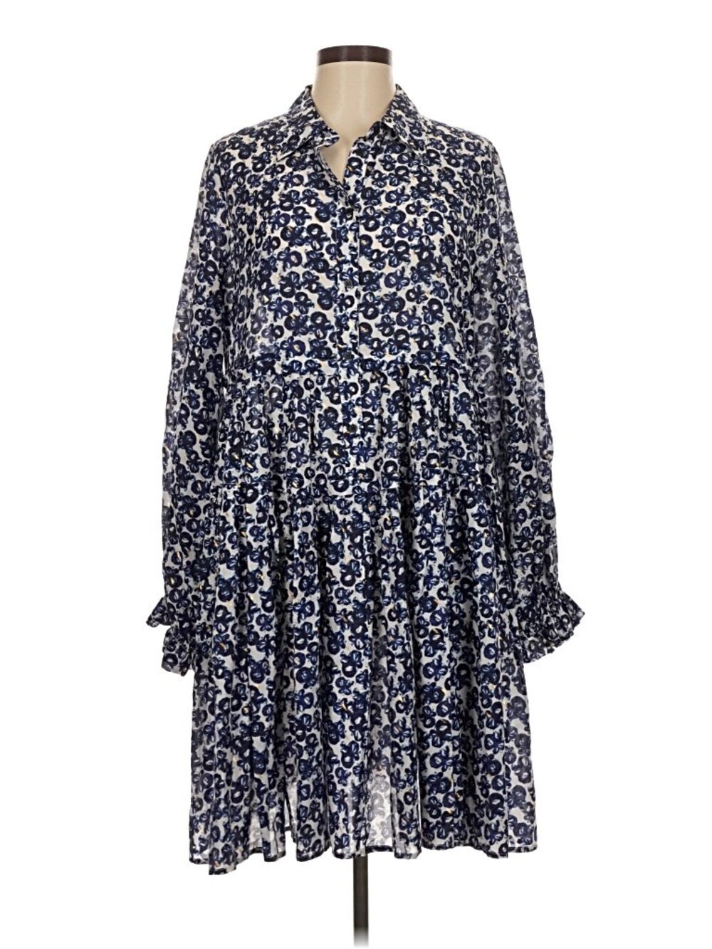 MUNTHE Blue White Floral Ruffle Shirt Dress EU 40 US 10 - Picture 3 of 7